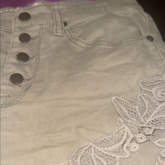 Mossimo Denim Shorts olive army green High Rise Waist Lace Trim jeans Women 0/25 - Picture 6 of 6